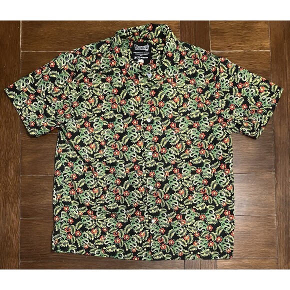 Dragon Ball Z Hawaiian Shirt Mens L Black Green Button Up Shenron Dragon Toei - Picture 1 of 3
